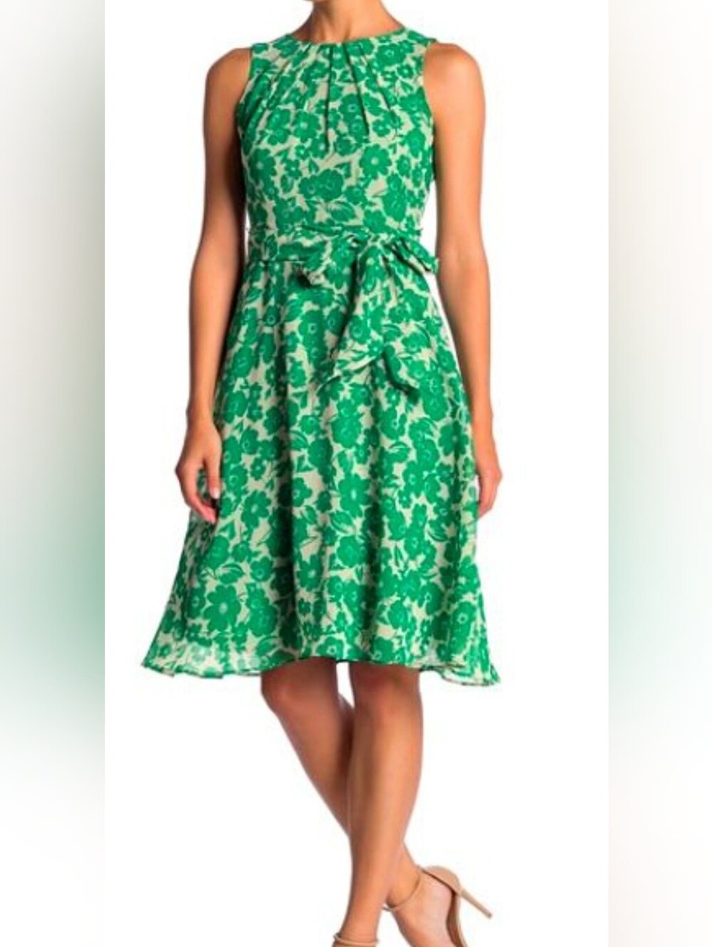 Eliza J Green Floral Belted Sleeveless Dress